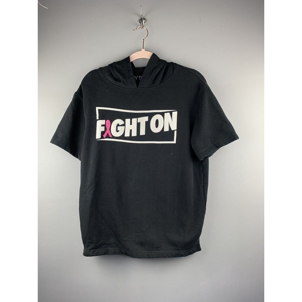 Hybrid Fight On"Breast Cancer Awareness Hoodie Womens Small Black short sleeve